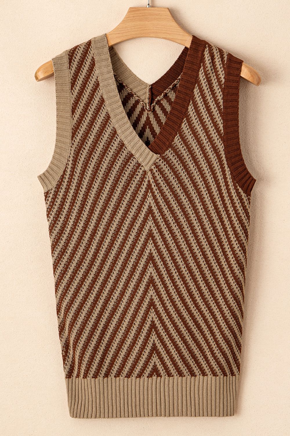 Striped Contrast V-Neck Sweater Vest.