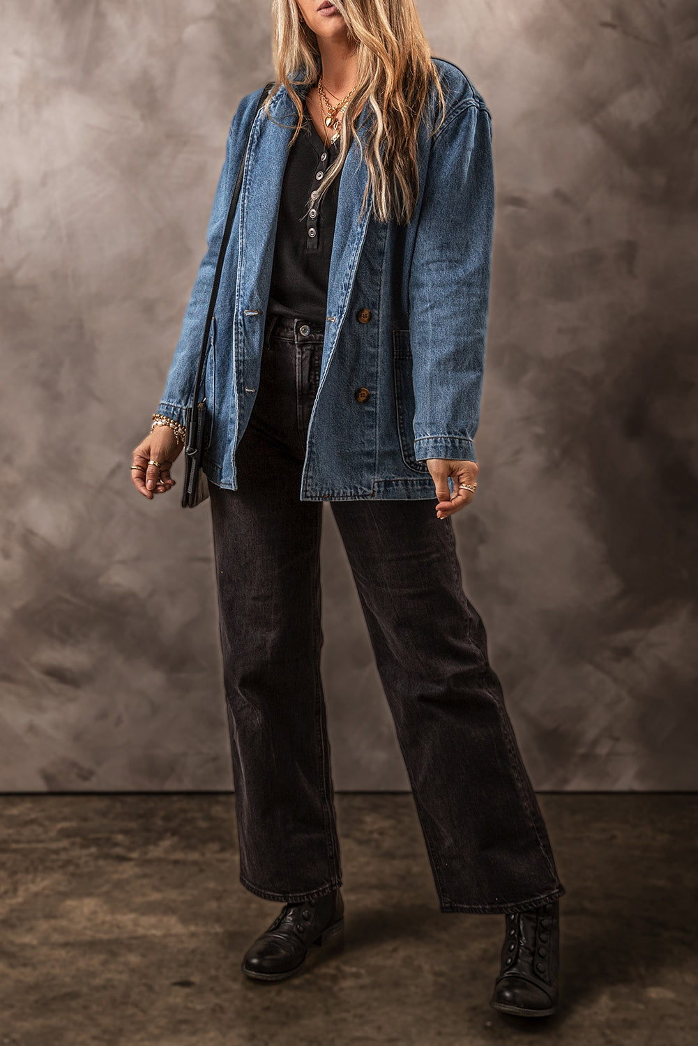 Pocketed L Sleeve Denim Jacket