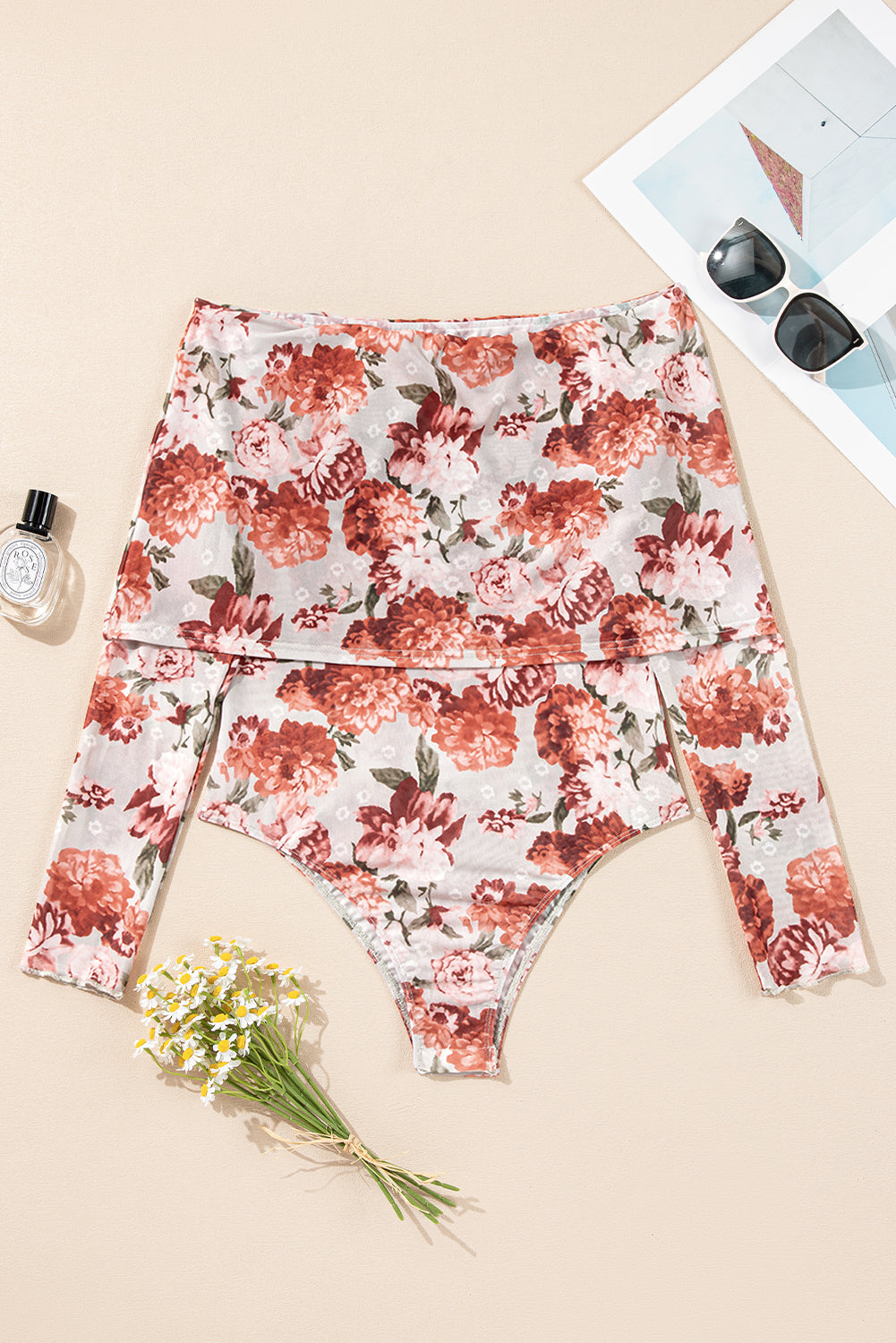 Floral Off-Shoulder Long Sleeve Bodysuit