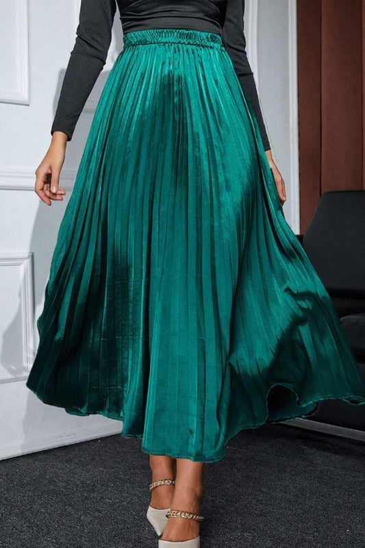 Elastic Waist Pleated Midi Skirt.