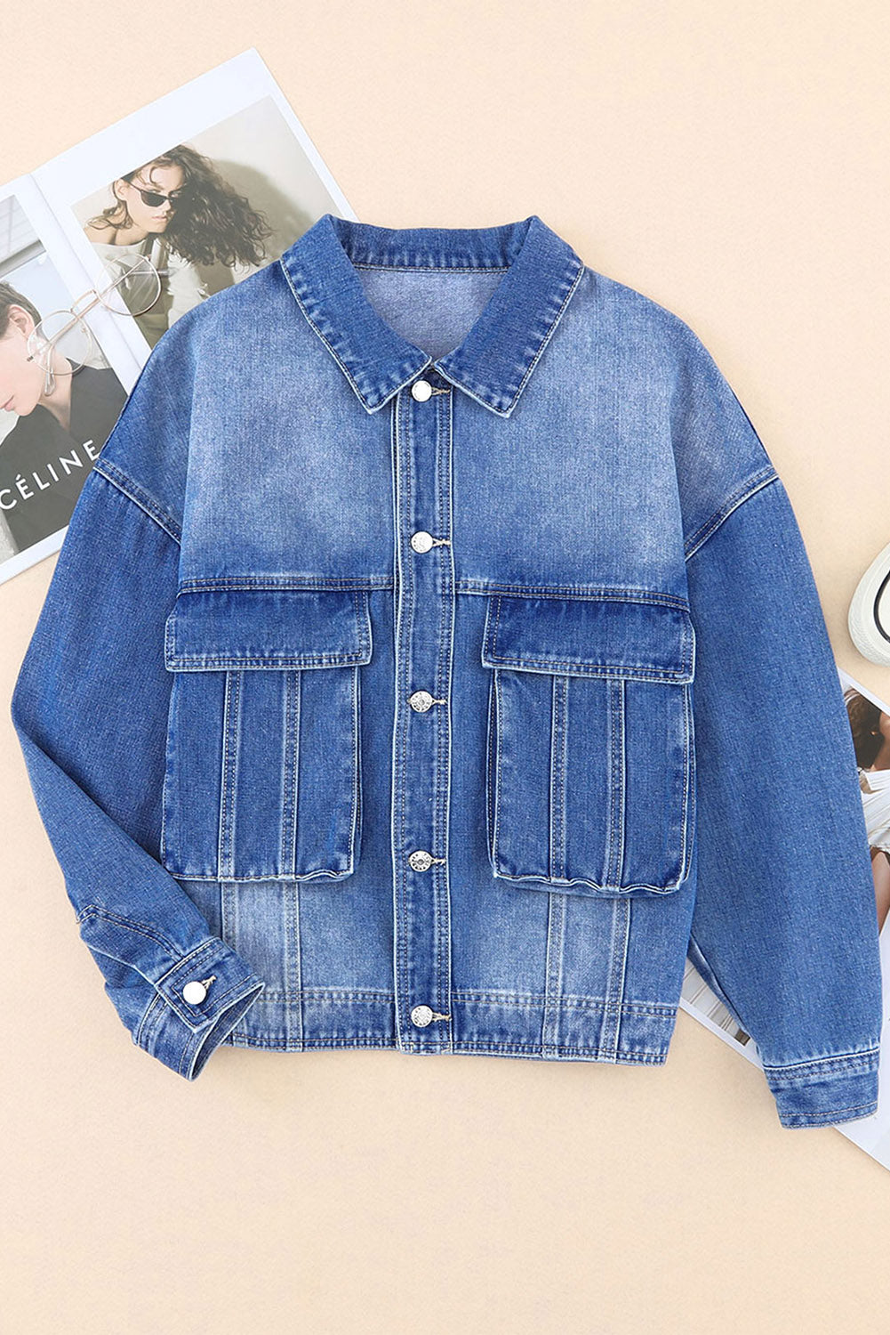 Collared Neck Button Up Denim Jacket.