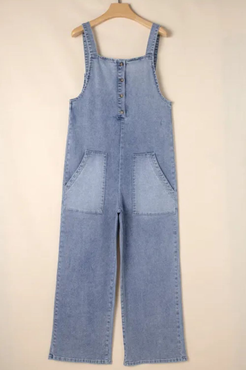 Wide Strap Denim Overalls w/Pockets