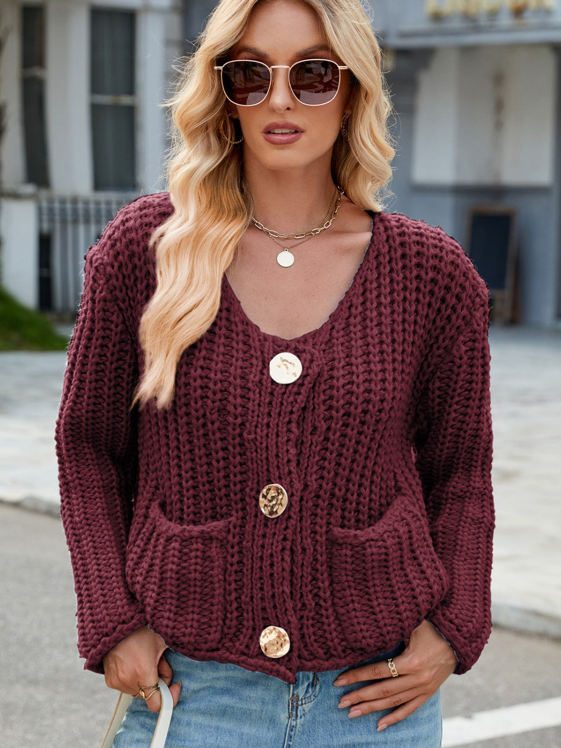 Round Neck Button Up Cardigan.