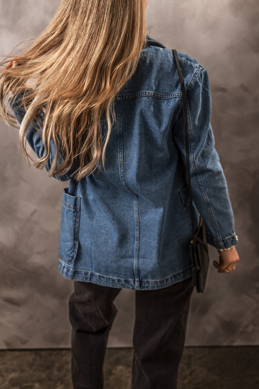 Pocketed L Sleeve Denim Jacket