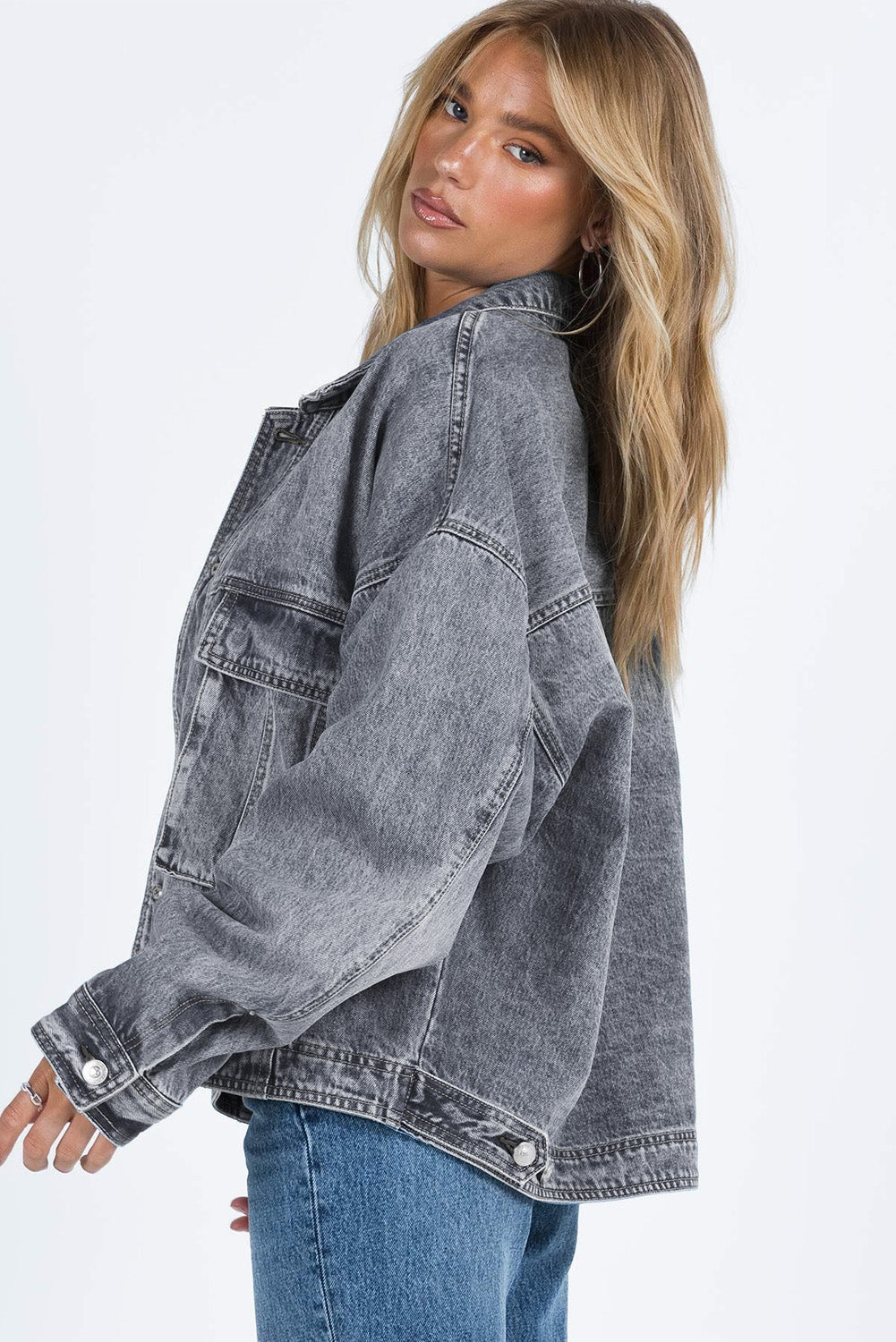 Collared Neck Button Up Denim Jacket.