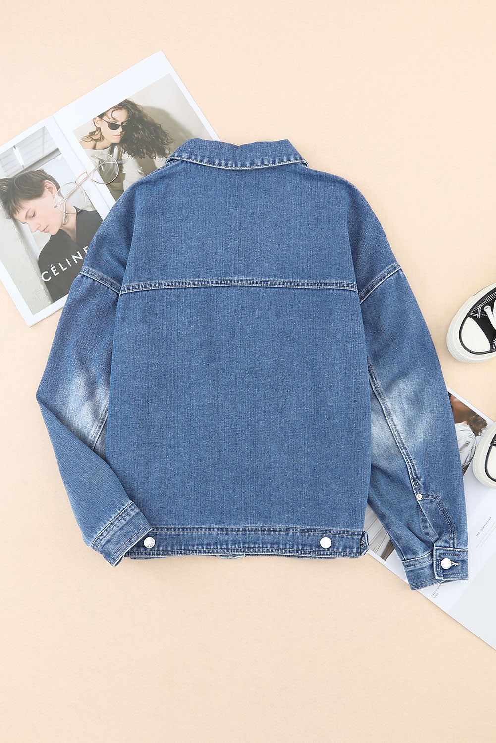 Collared Neck Button Up Denim Jacket.