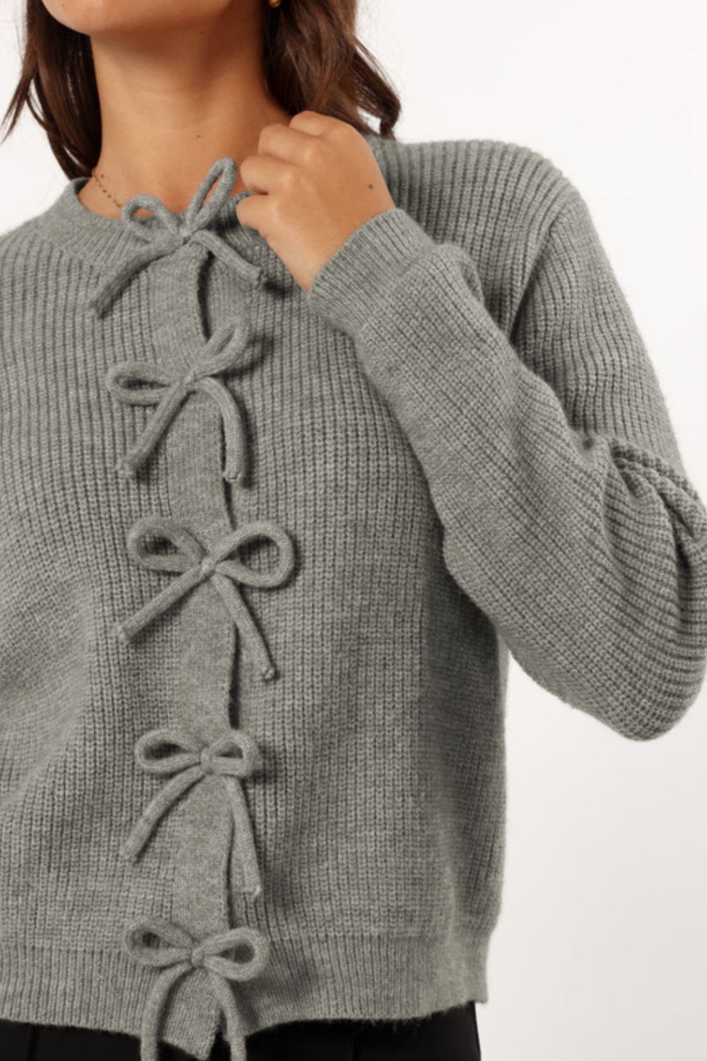 Bow Round Neck Sleeve Cardigan