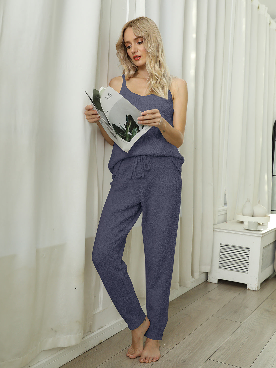 Fuzzy V-Neck Cami & Pants Lounge Set