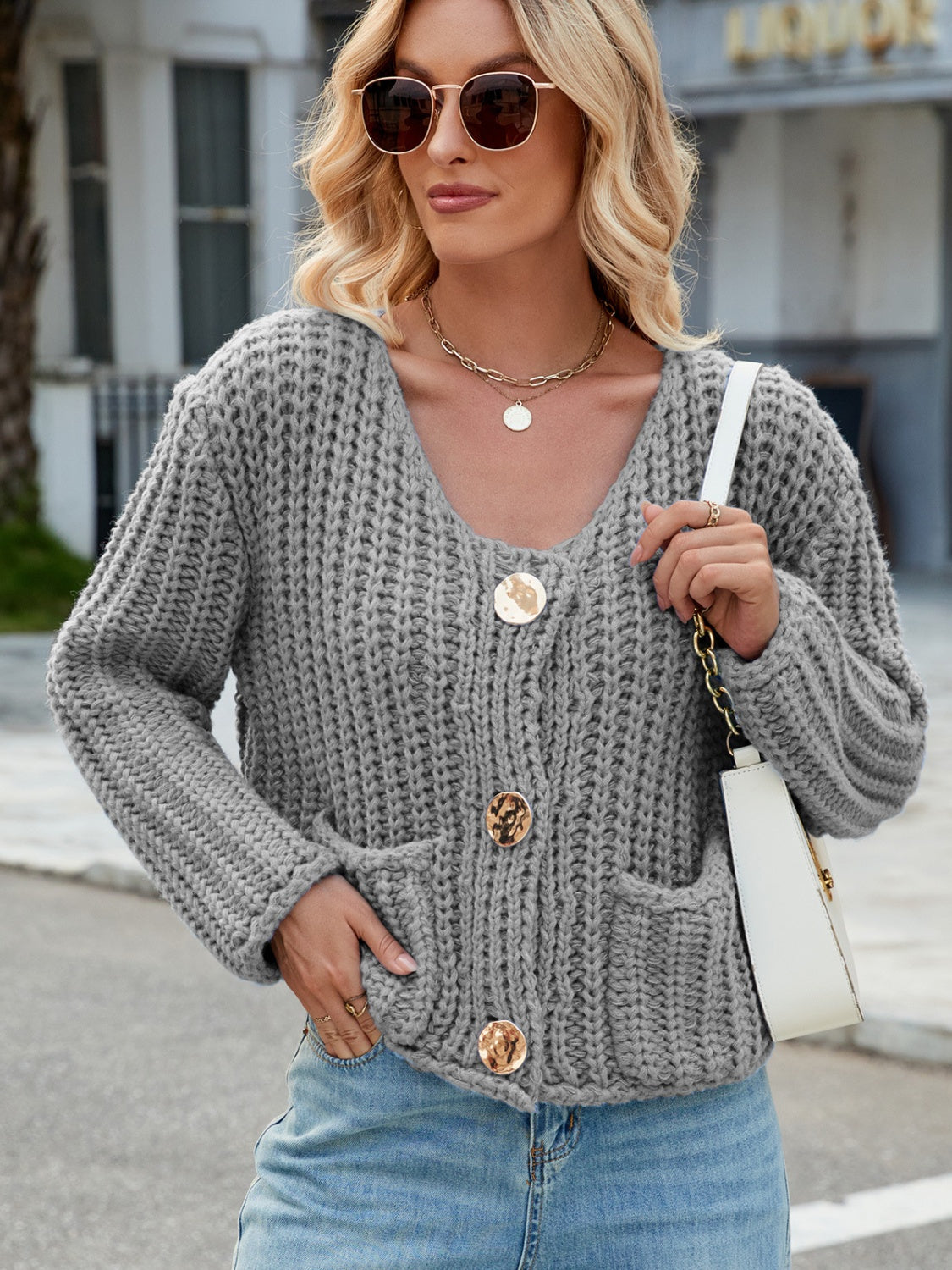 Round Neck Button Up Cardigan.