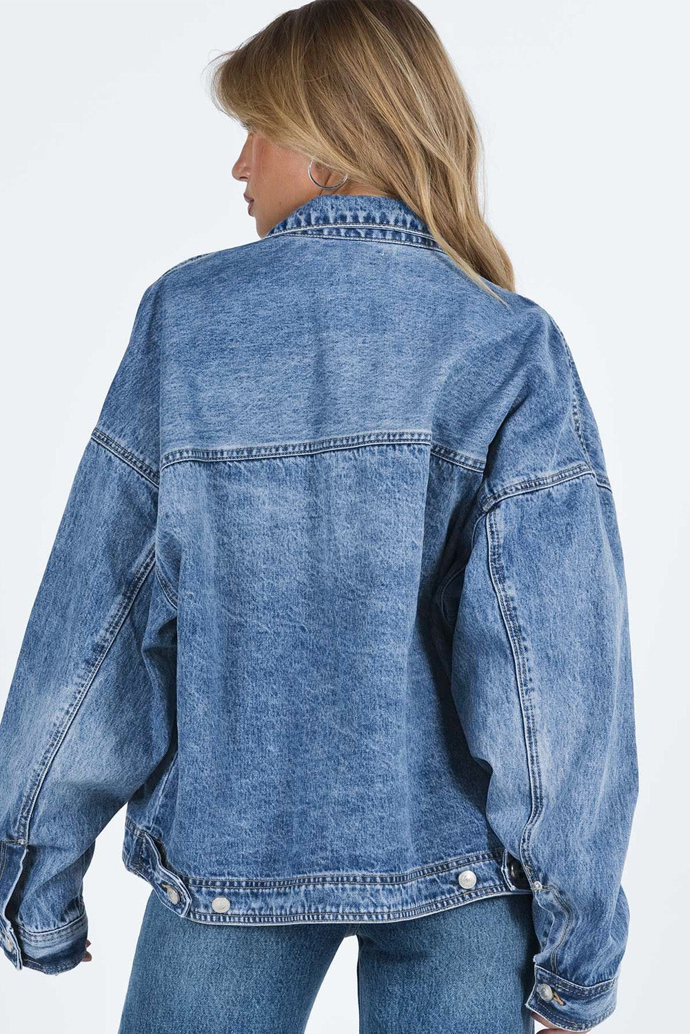 Collared Neck Button Up Denim Jacket.