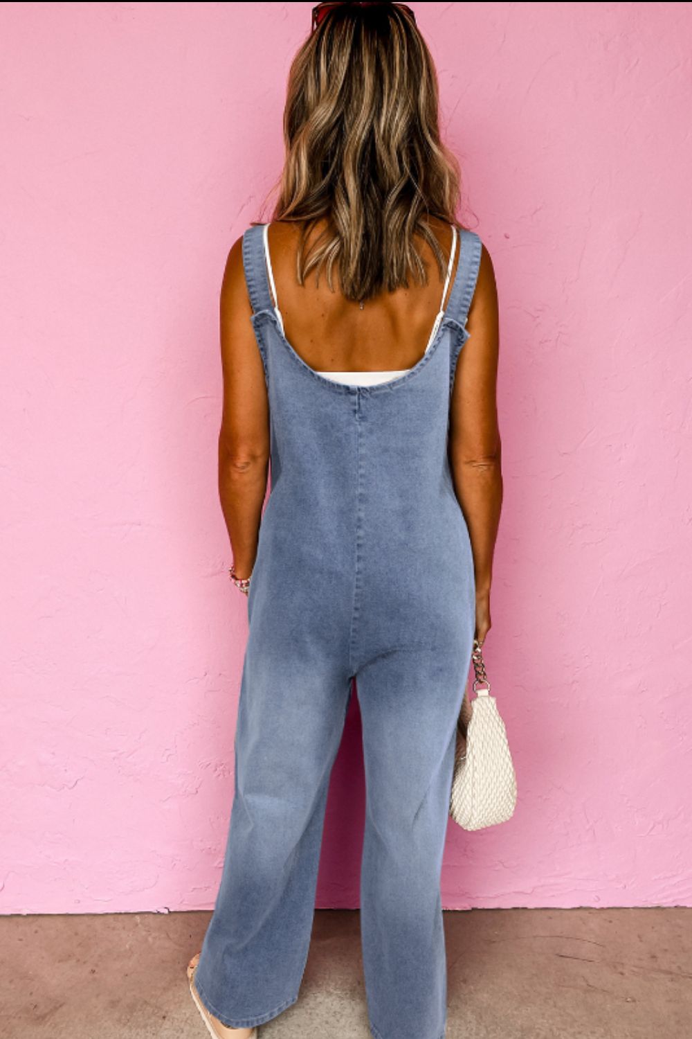 Wide Strap Denim Overalls w/Pockets