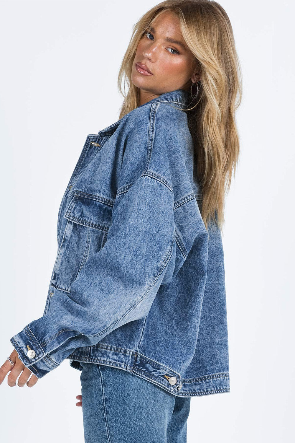 Collared Neck Button Up Denim Jacket.