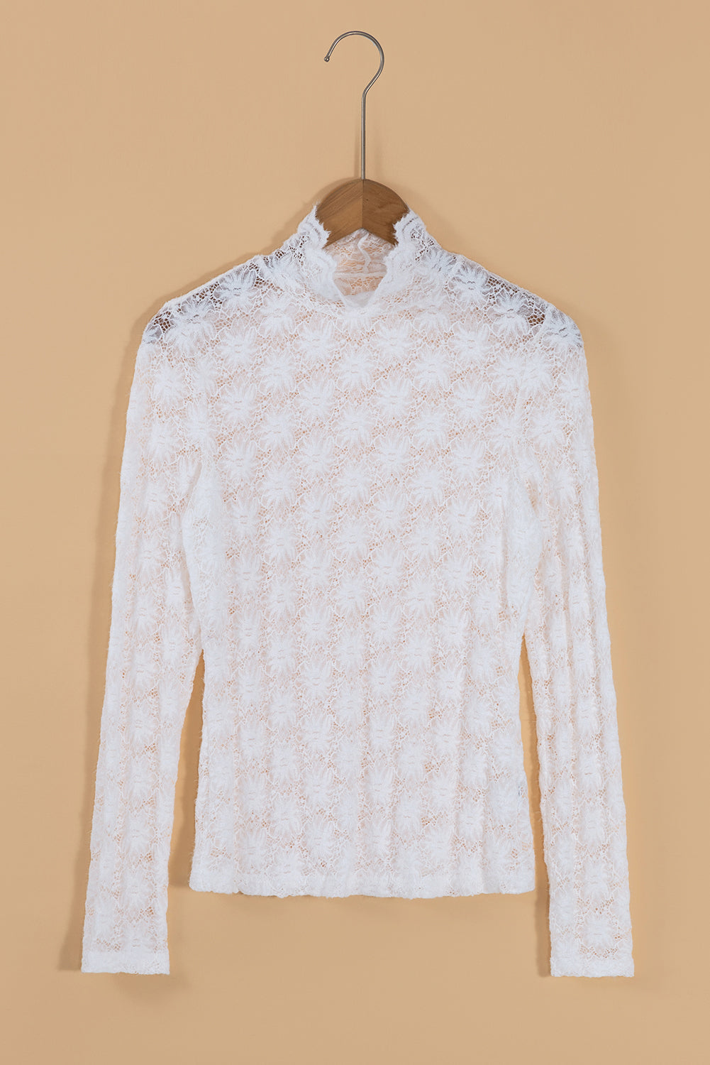 Mock Neck Long Sleeve Lace Top.