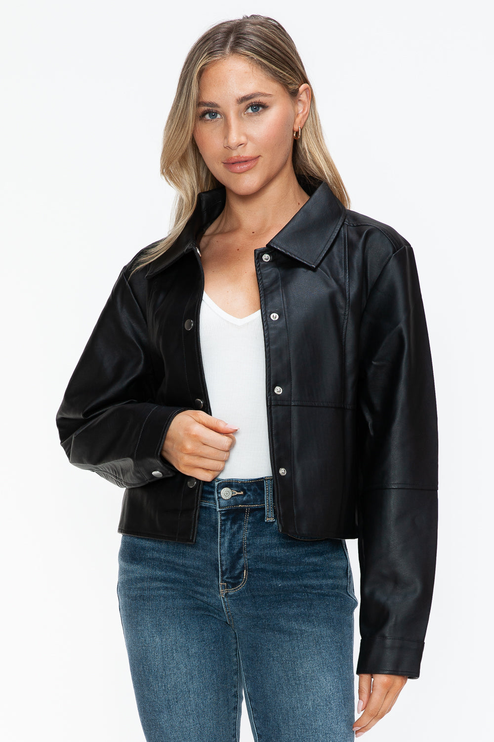 Snobbish Snap Down Long Sleeve Leather Jacket