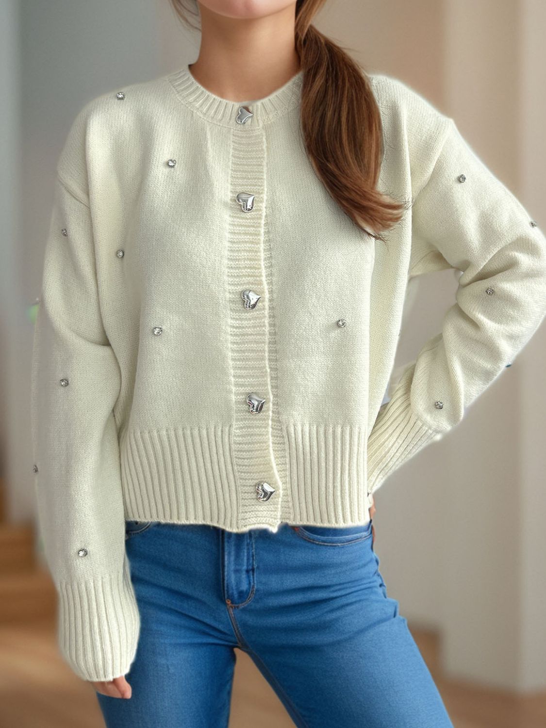 Heart Button Down Sleeve Cardigan