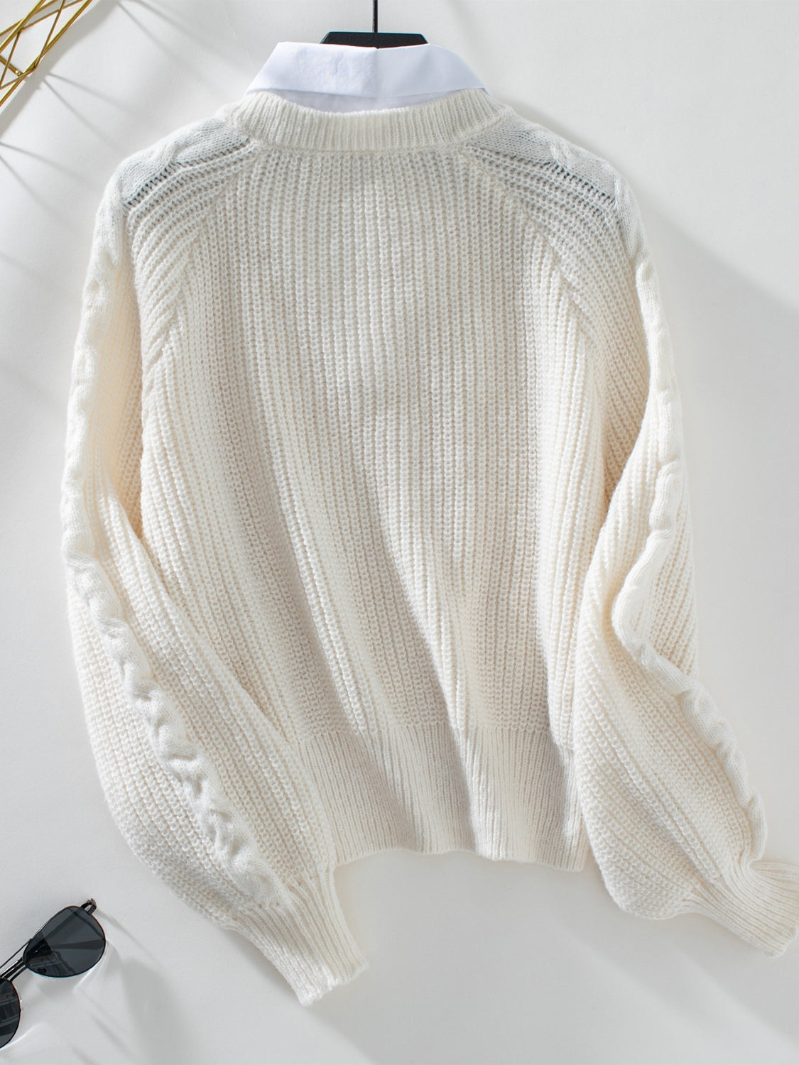 Cable-Knit Collared Neck Layered Sweater