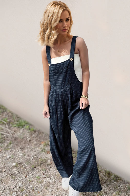 Oh Full Size Plaid Wide Leg Overalls with Pockets