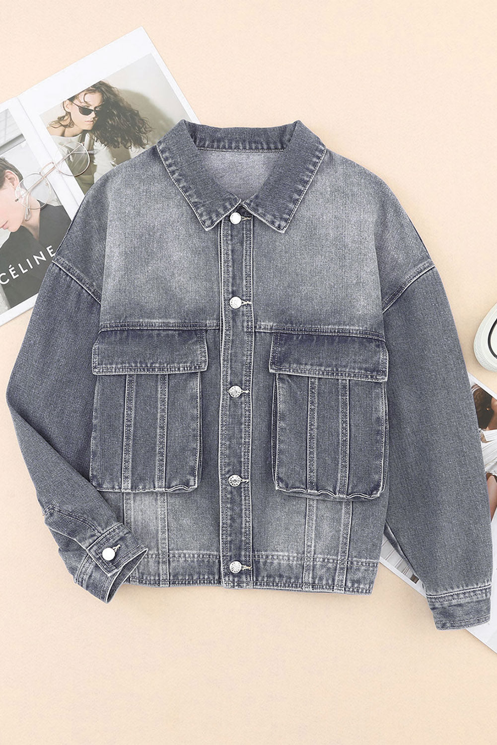 Collared Neck Button Up Denim Jacket.