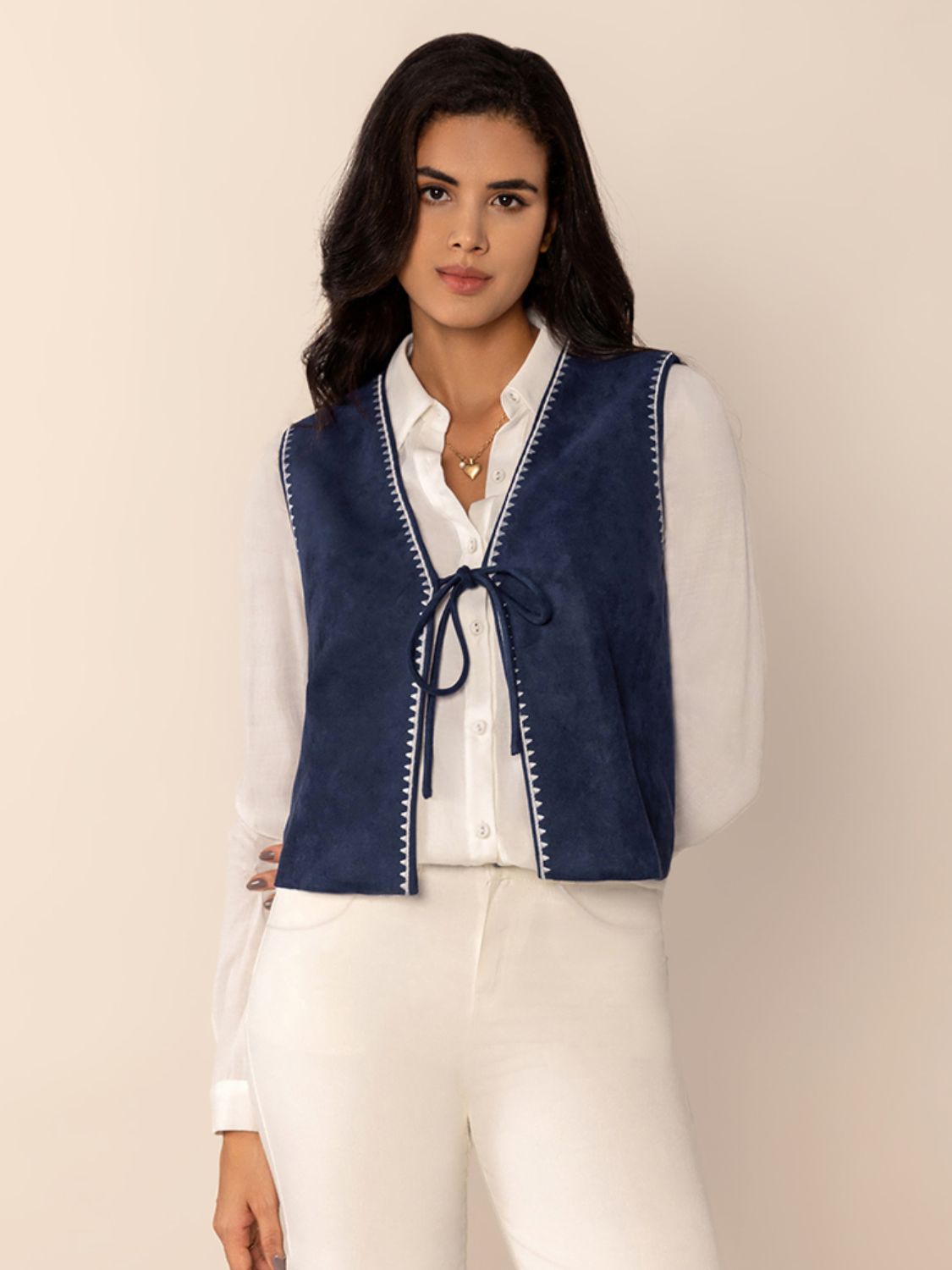 Blue Tied Contrast Trim Vest..