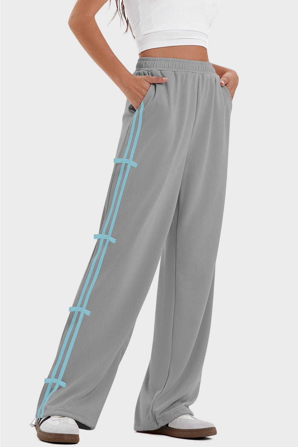 Elastic Waist Wide Leg Pants with Pockets