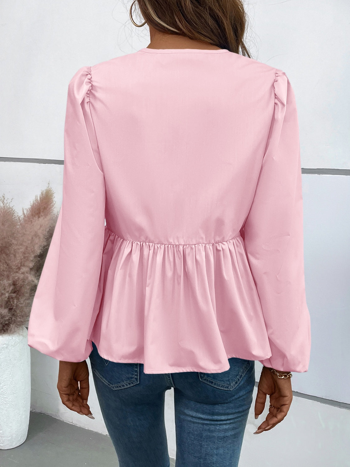 Ivy Lane Peplum Tied Sleeve Blouse.