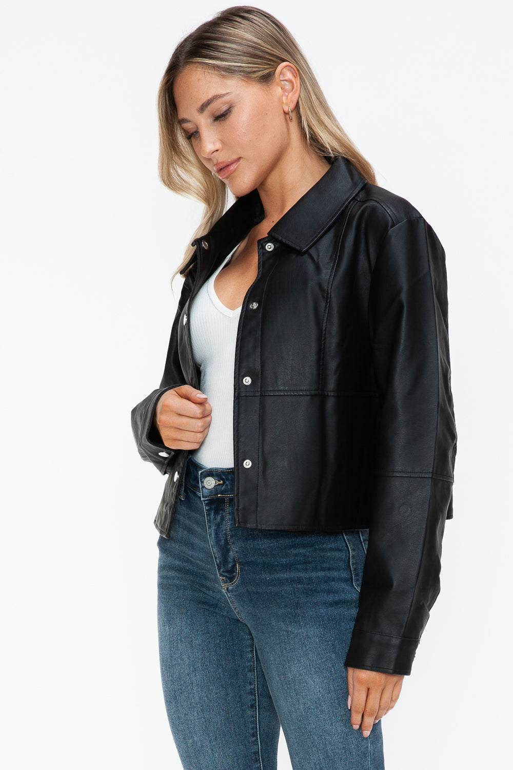 Snobbish Snap Down Long Sleeve Leather Jacket