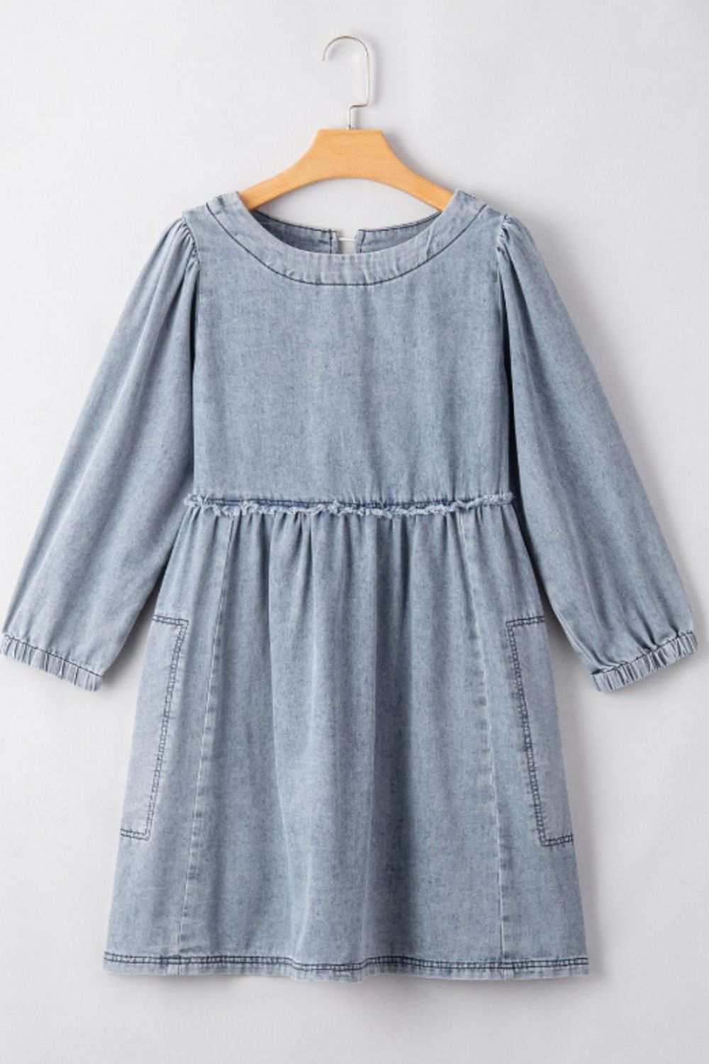 Cutout Round Neck Sleeve Denim Dress