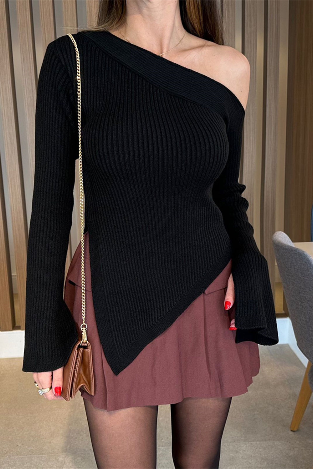 Asymmetric Hem S Shoulder Sweater