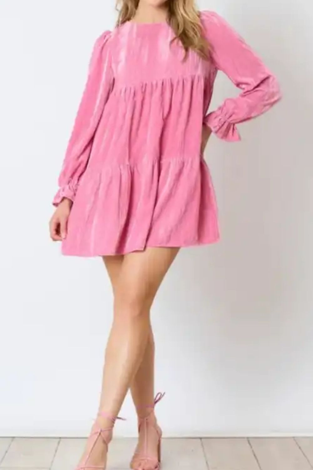 Round Neck Flounce Sleeve Mini Dress