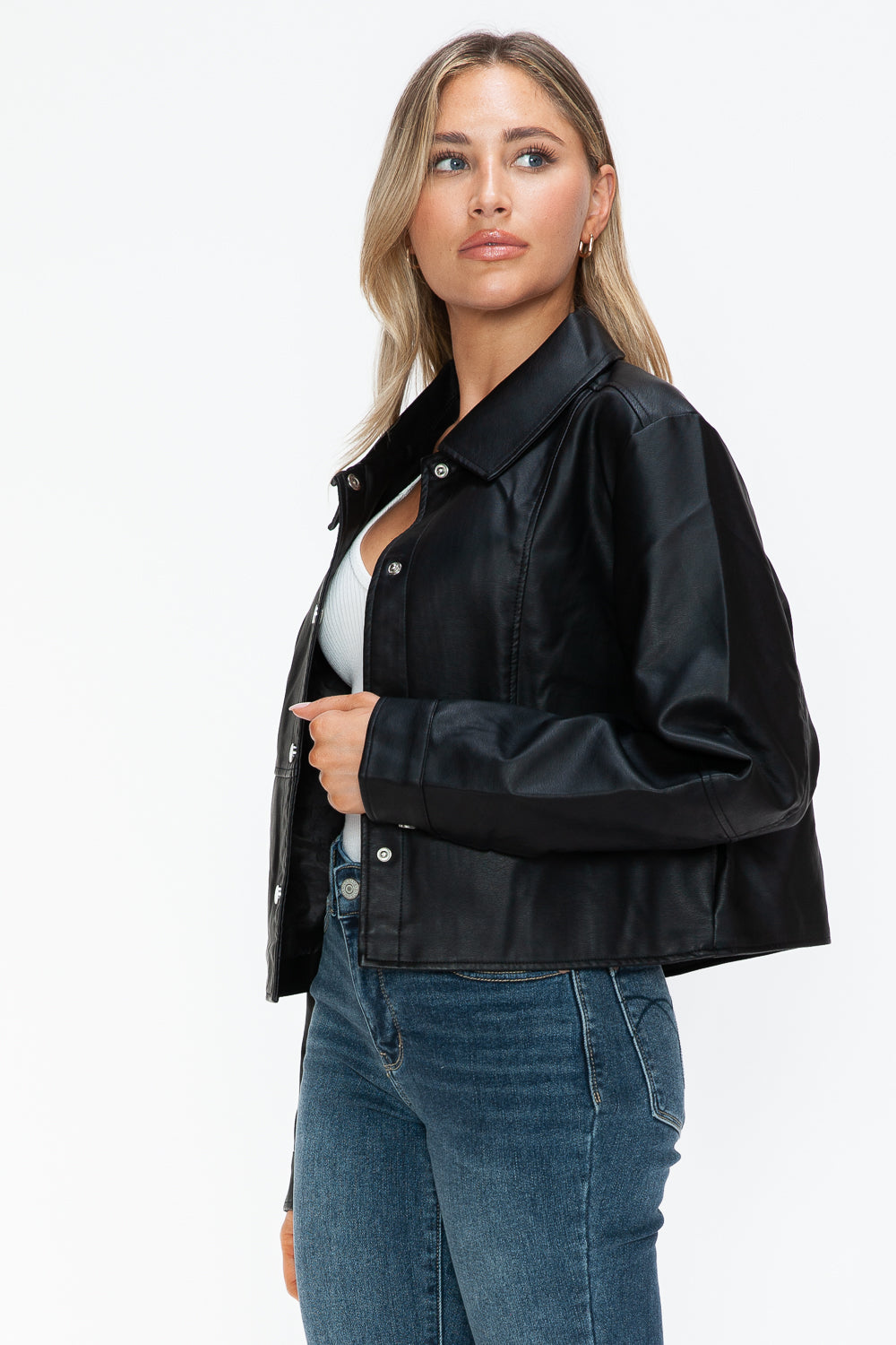 Snobbish Snap Down Long Sleeve Leather Jacket