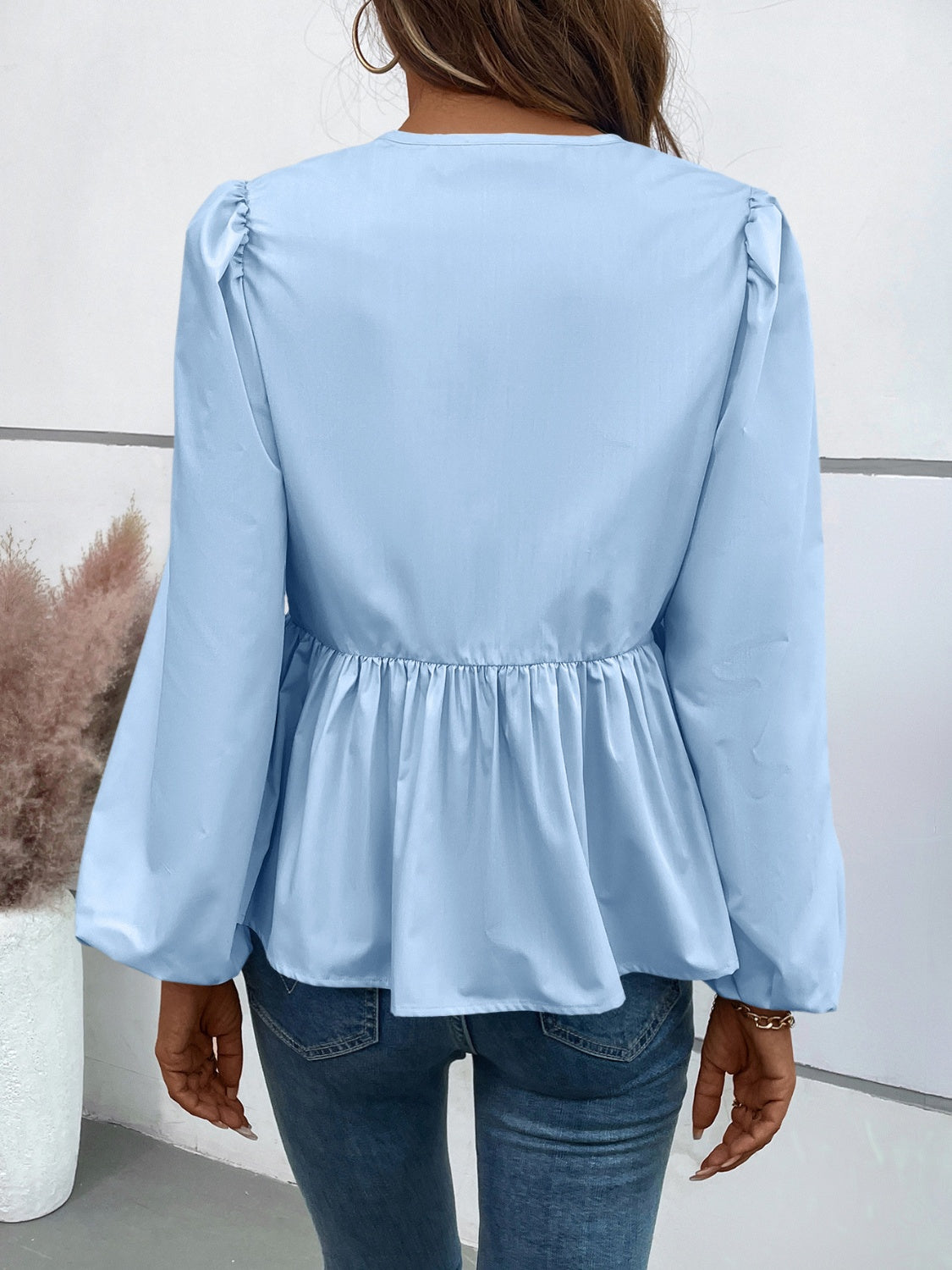 Ivy Lane Peplum Tied Sleeve Blouse.