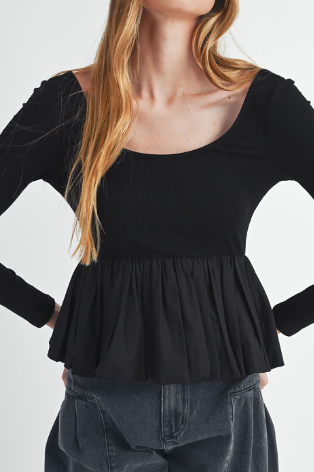 Peplum Scoop Neck Sleeve T-Shirt