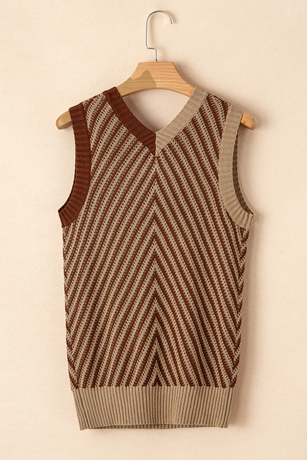 Striped Contrast V-Neck Sweater Vest.