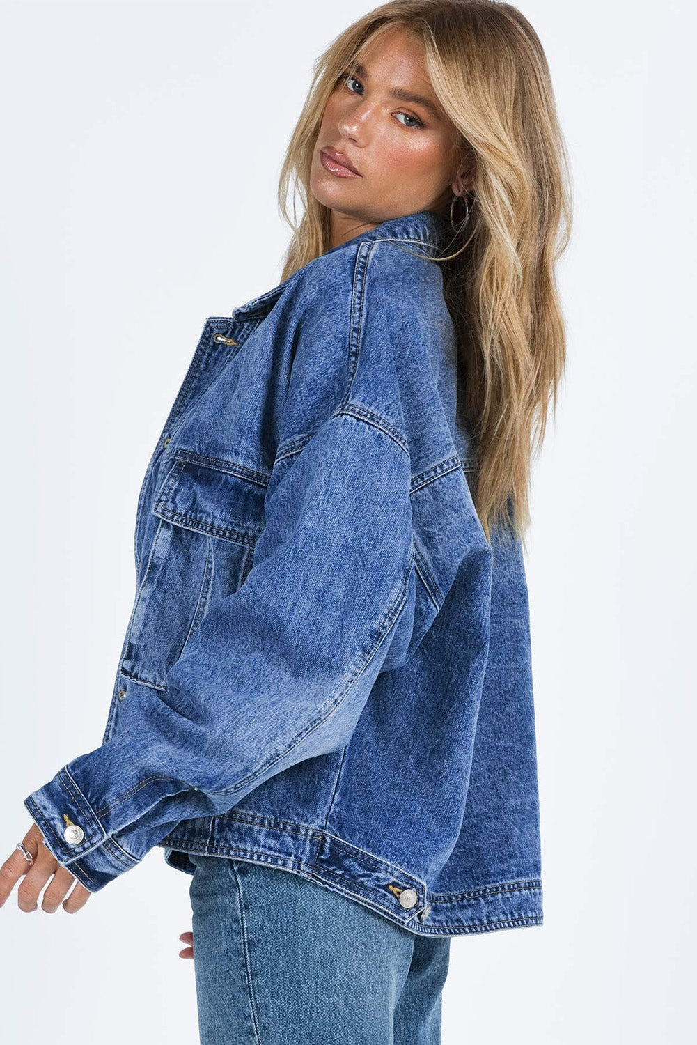 Collared Neck Button Up Denim Jacket.