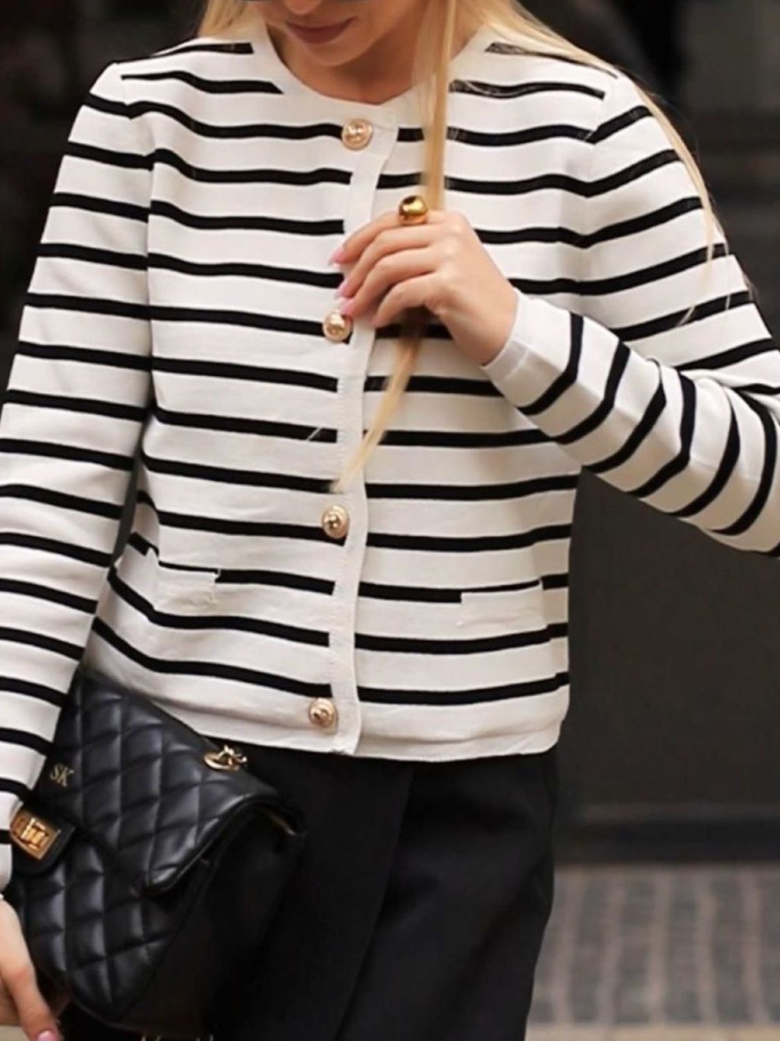 Striped Button Down Sleeve Cardigan