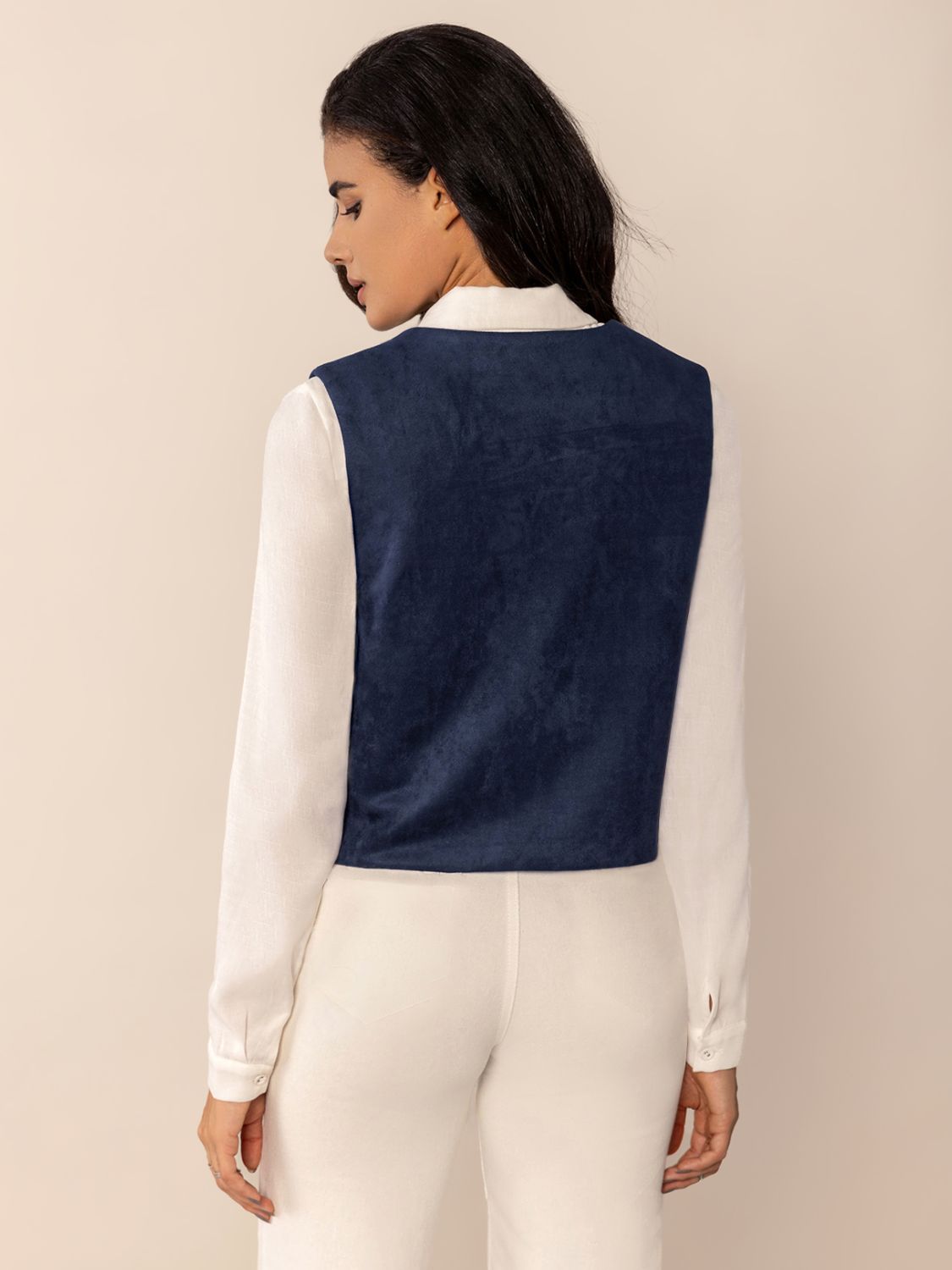 Blue Tied Contrast Trim Vest..