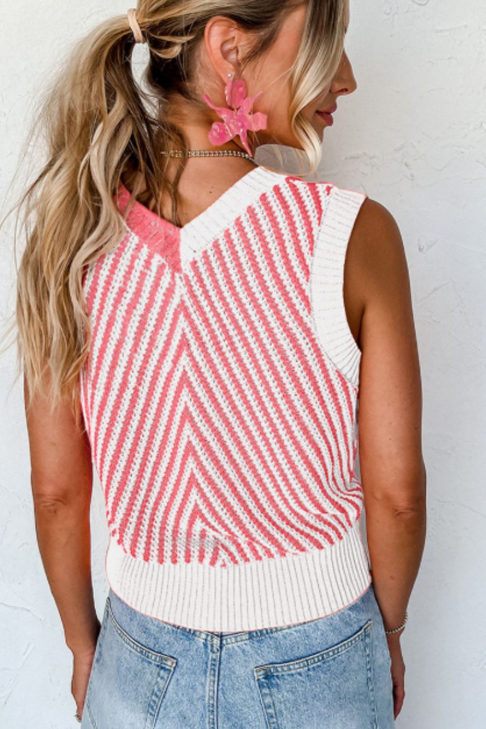 Striped Contrast V-Neck Sweater Vest.