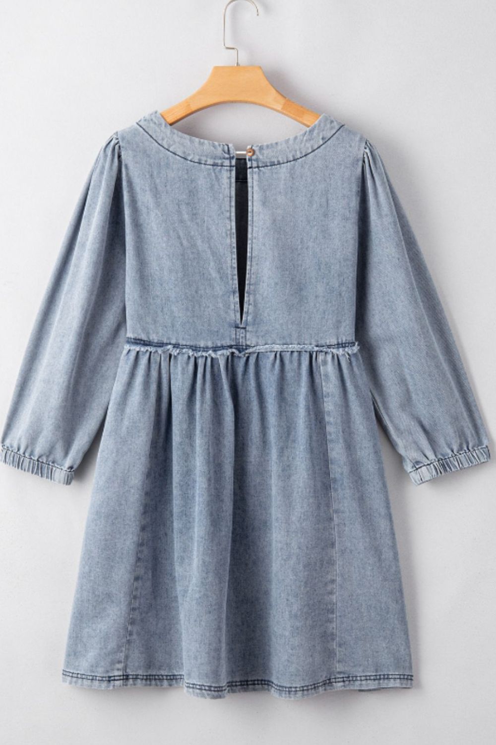 Cutout Round Neck Sleeve Denim Dress