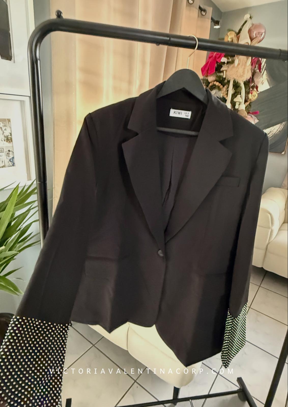 Black Shinning Long Sleeve Blazer | VVCorp