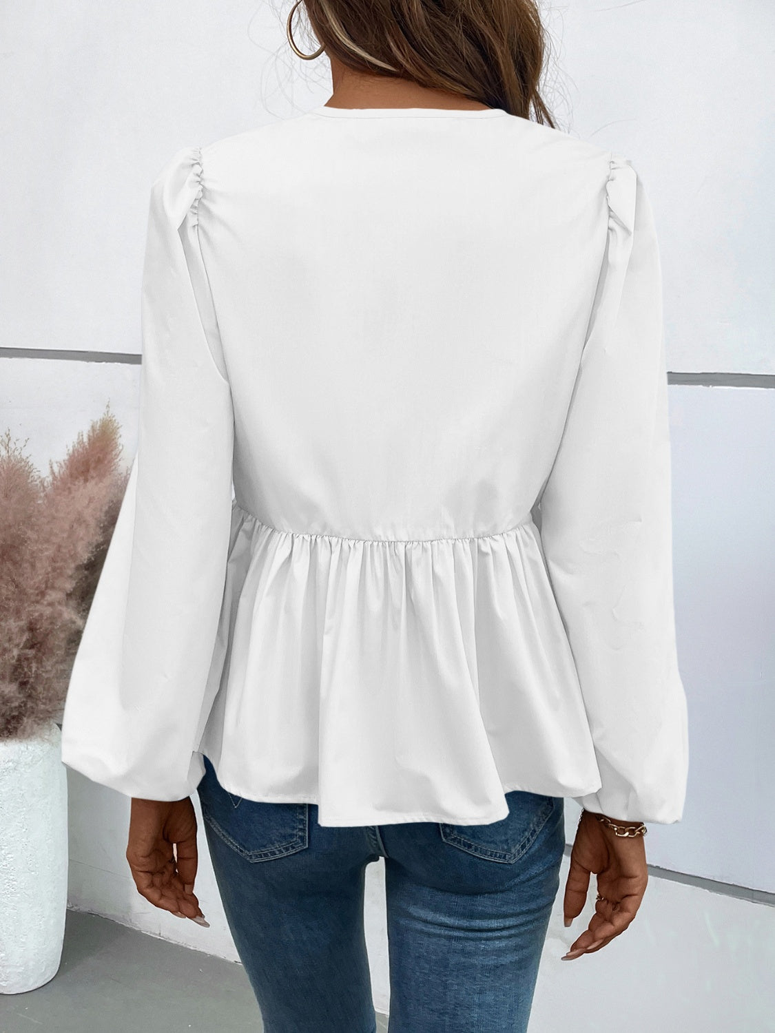 Ivy Lane Peplum Tied Sleeve Blouse.