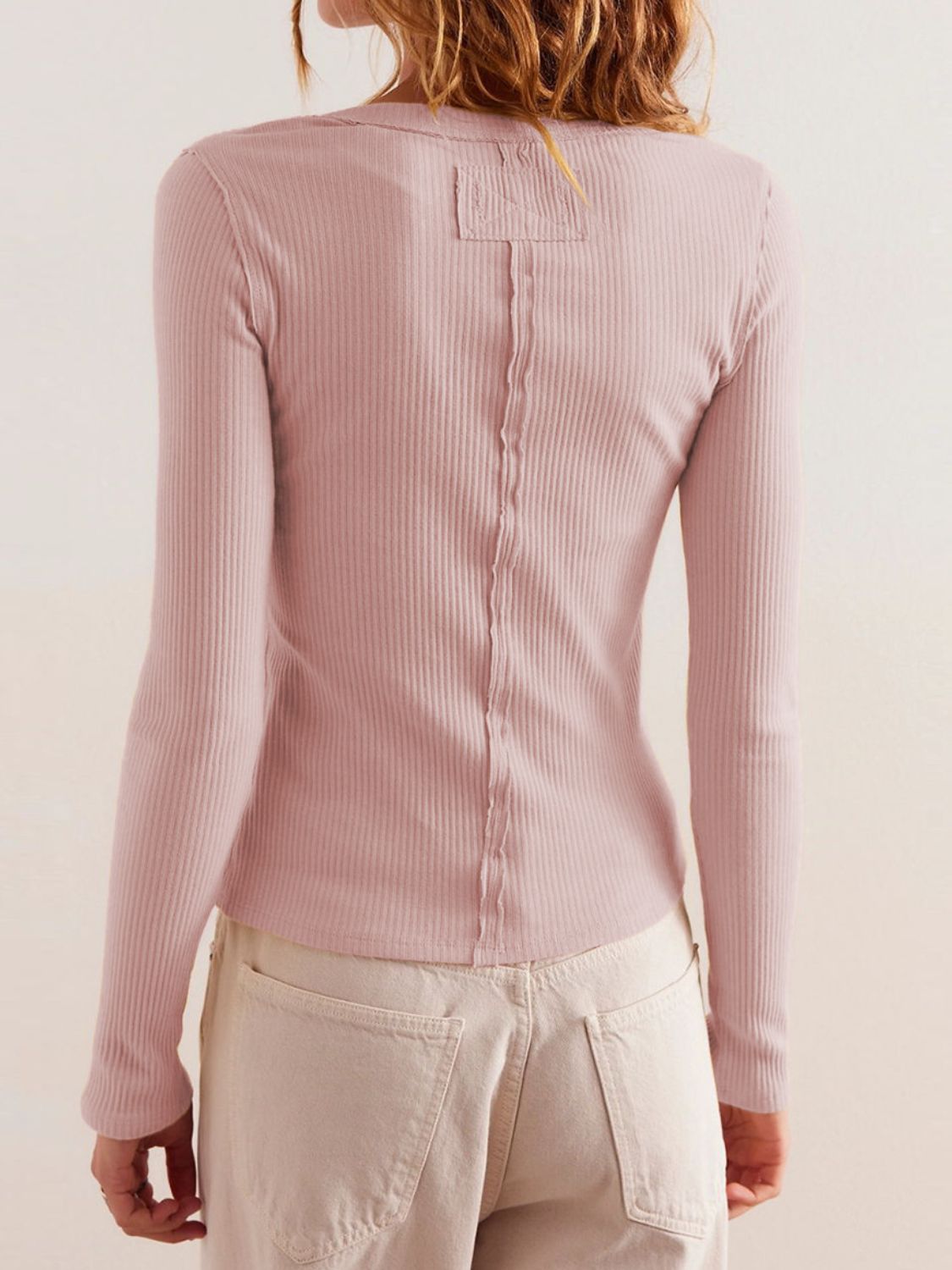 Ribbed Round Neck Long Sleeve Top.