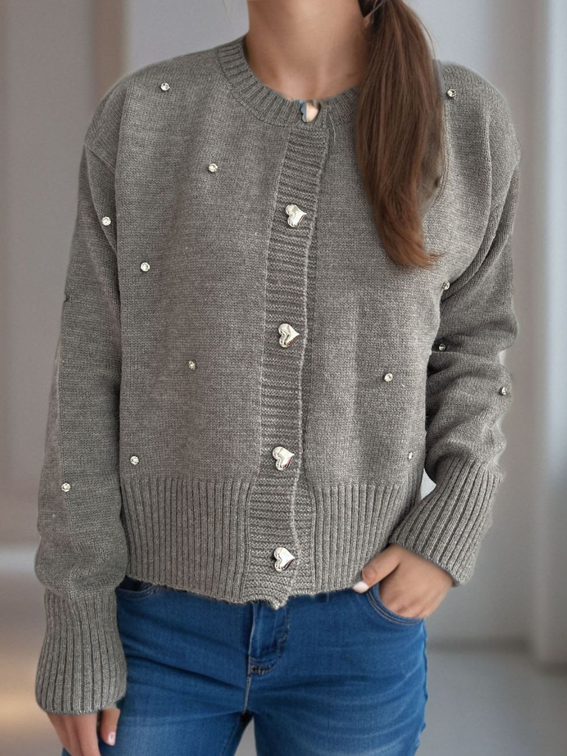 Heart Button Down Sleeve Cardigan