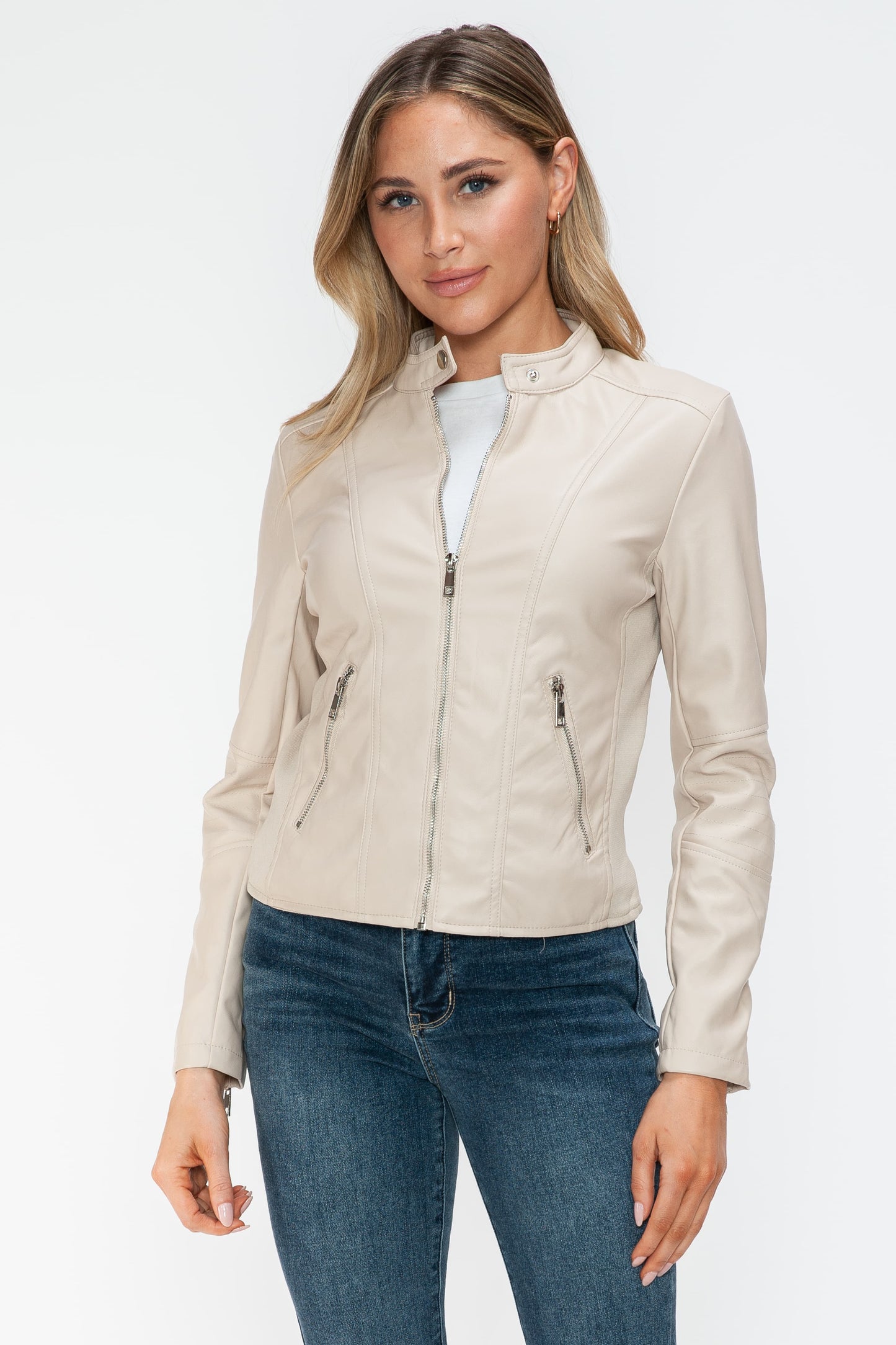 Snobbish Leather Zip Up Jacket with Pockets