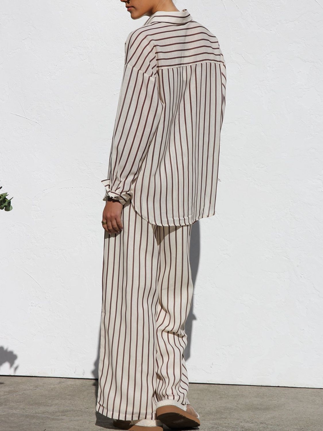 Striped Collared Top and Pants Set