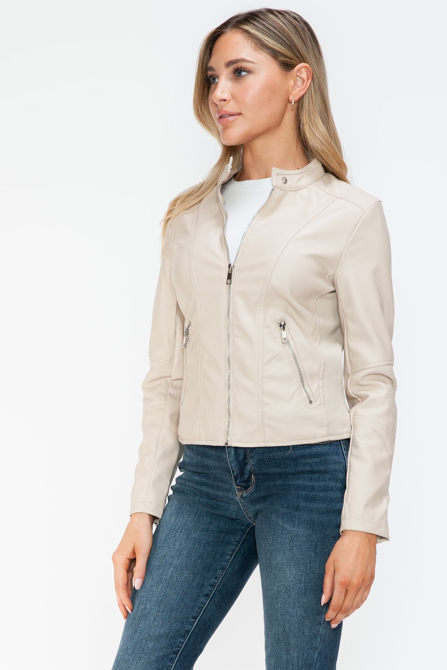 Snobbish Leather Zip Up Jacket with Pockets