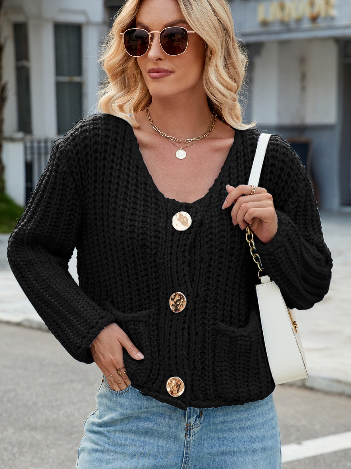 Round Neck Button Up Cardigan.