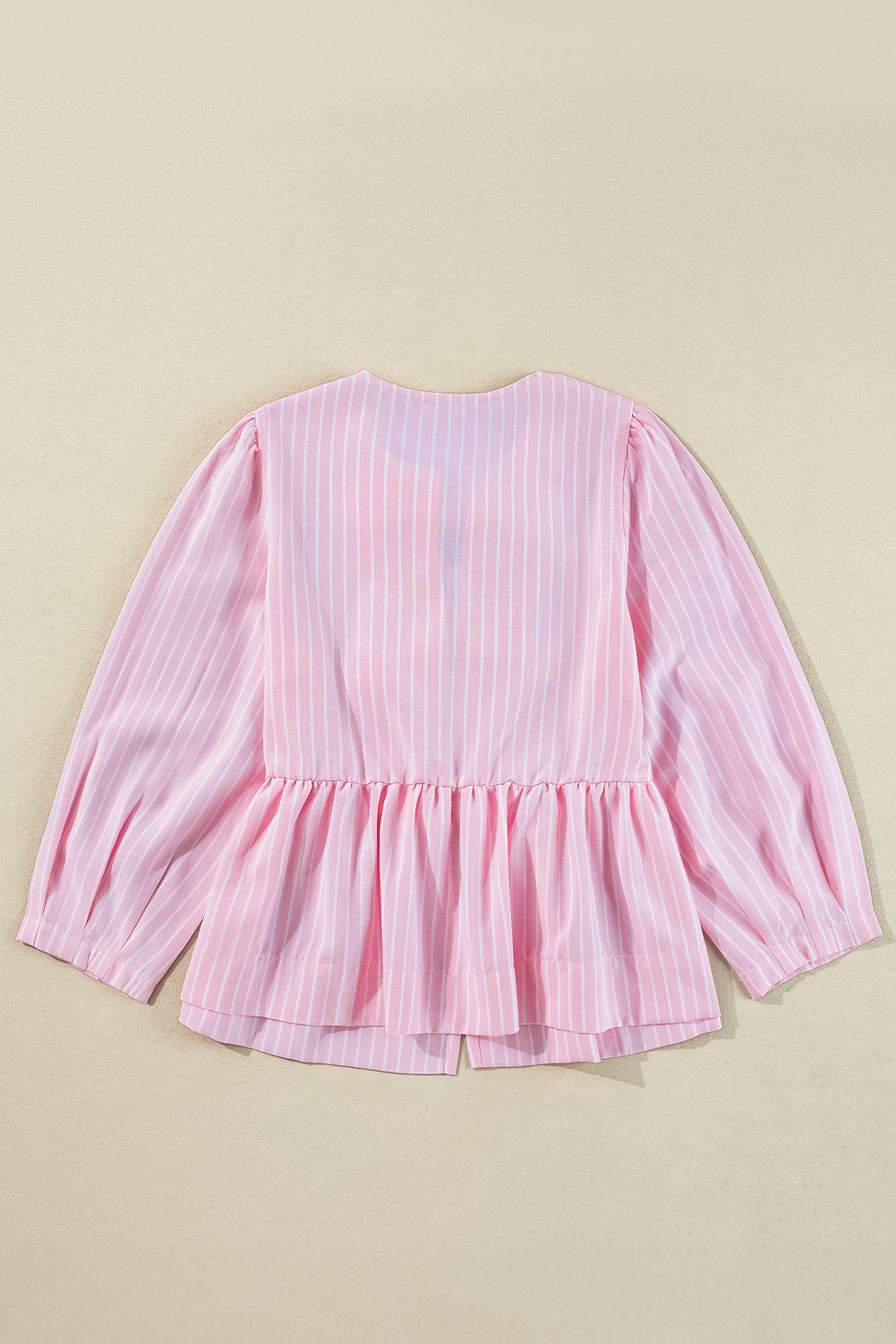 Tied Bow Striped Round Neck Blouse.