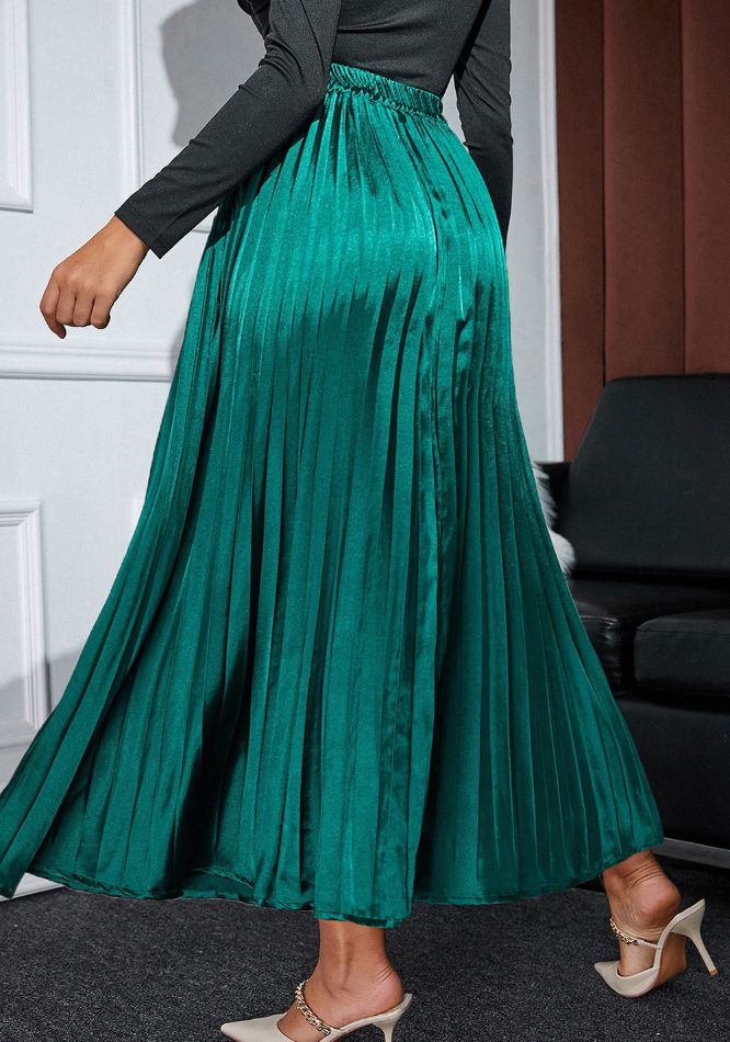 Elastic Waist Pleated Midi Skirt.