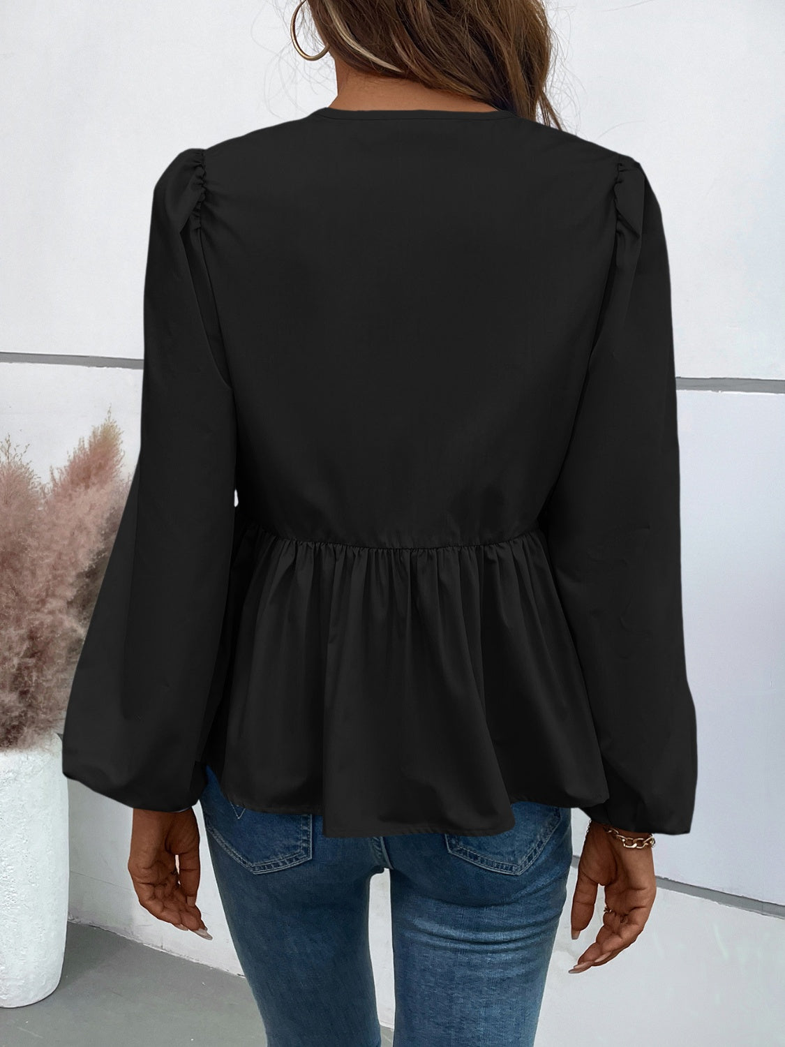 Ivy Lane Peplum Tied Sleeve Blouse.