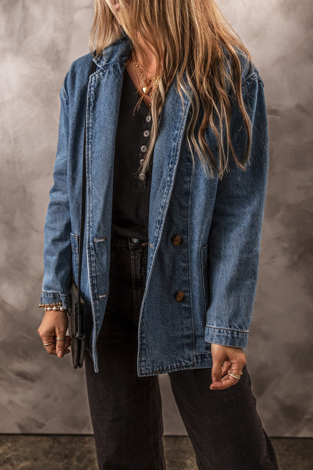 Pocketed L Sleeve Denim Jacket